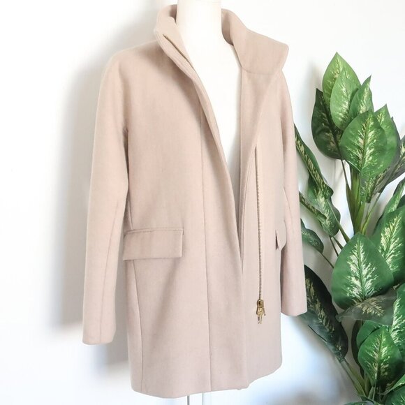 J. Crew Factory Beige Wool Blend Stand Collar Jacket Cocoon Coat Size 4